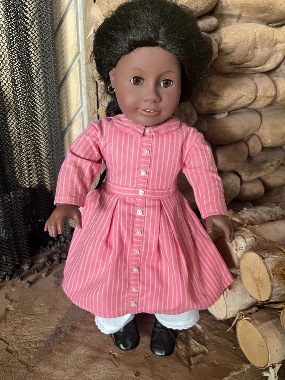 American Girl Addy Doll in Pink Striped Dress